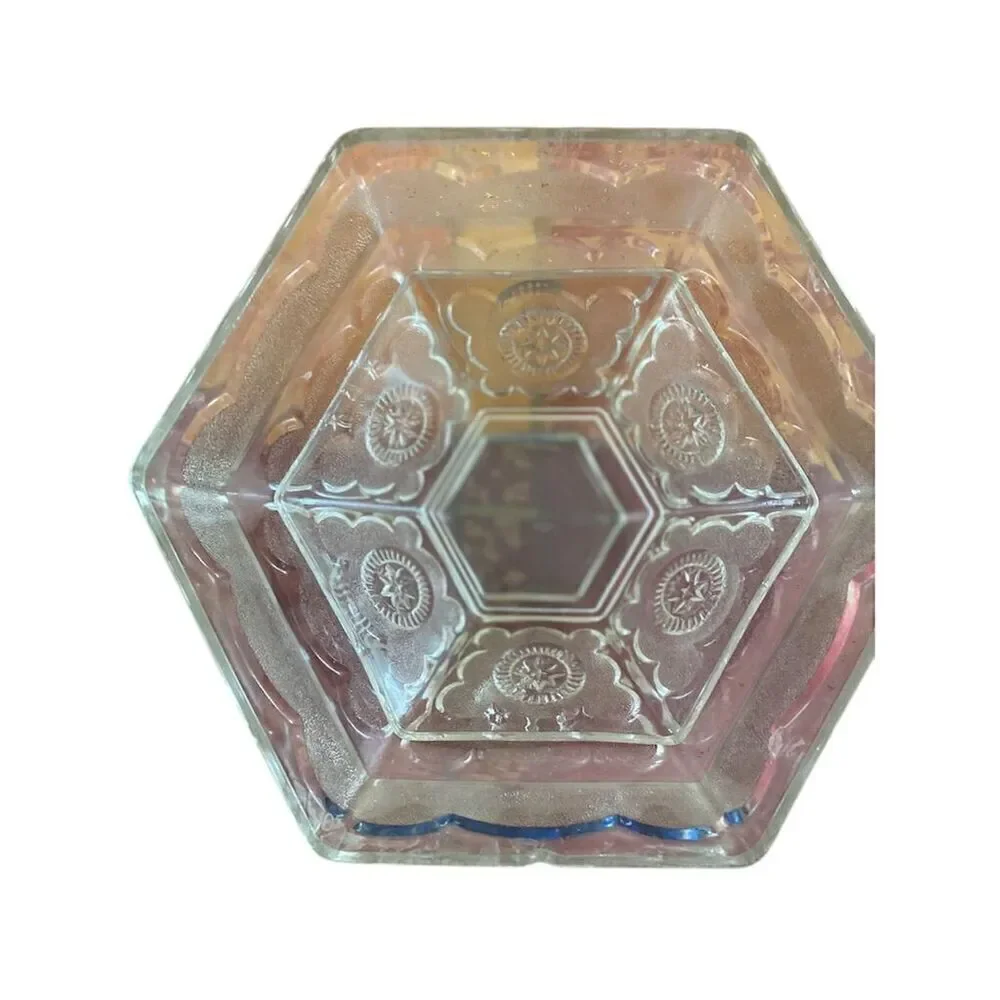 FEDERAL GLASS AMERICANA HEXAGON BALD EAGLE & STARS PUNCH BOWL 1950'S PATRIOTIC
